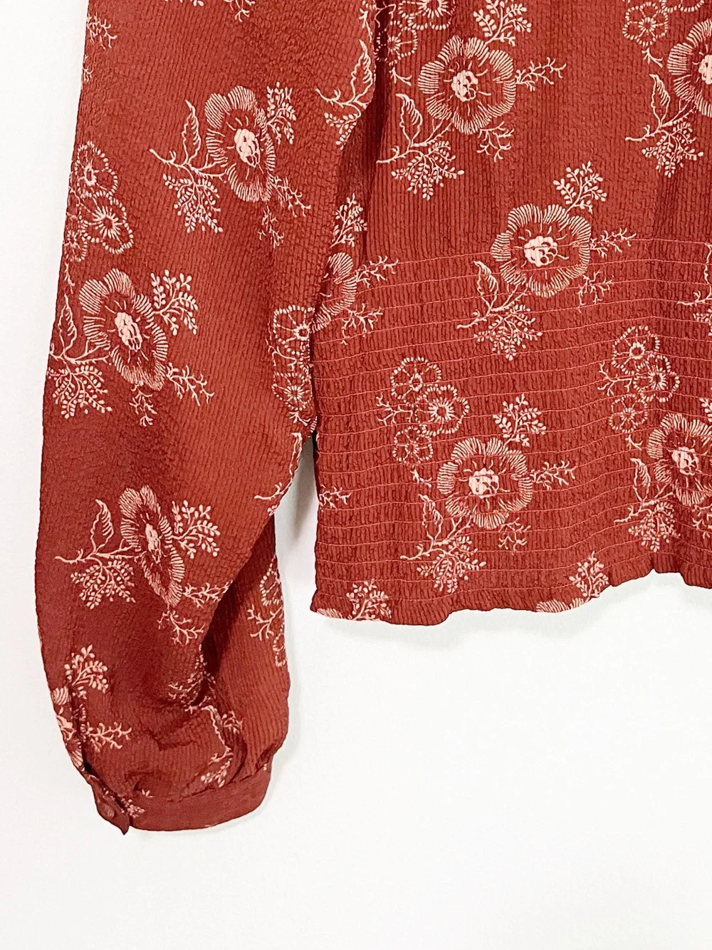 BOGO! NWT Madewell Preston Puff Sleeve Floral Blouse Rust Size Medium